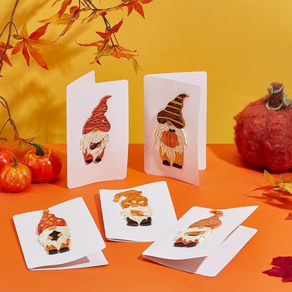 WEBEEDY 20 Sets DIY Quilled Thanksgiving Gnomes Greeting Card Making Kit with Paper Quilling Strips Tools Artful Paper Quilling Kit DIY Thanksgiving Gnomes Greeting Card for Family,Friend,Husband,Wife