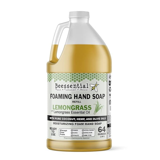 Beessential All Natural Bulk Foaming Hand Soap Refill, 64 oz Lemongrass | Made with Moisturizing Aloe & Honey - Made in the USA