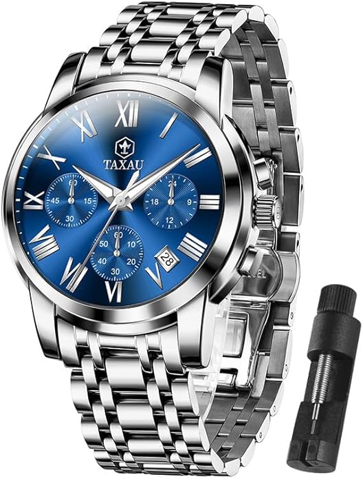 Watch Men Stainless Steel Luxury Diamond Chronograph with Date Business reloj de Hombre