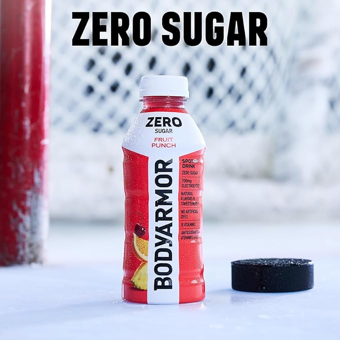 BODYARMOR ZERO Sugar Fruit Punch, Sugar Free Sports Drink - Low-Calorie Hydration - Natural Flavors with Potassium Packed Electrolytes, Antioxidants, and B-vitamins, 16 fl oz (pack of 12)