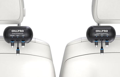 OHLPRO Retractable Backseat Car Charger [2 Pack], 3-in-1 Multi Car Charging Station with USB-C/USB-i/Micro-USB, 15W Fast Charging for iPhone, Samsung, Android, Headrest Mount for Uber Taxi Rideshare