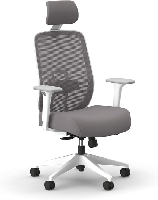 HON Altern Ergonomic Office Chair with Headrest, Arms, Wheels, Foam Cushion Seat, Mid Back Home Office Desk Chair Comfy, Height Adjustable Arms, Synchro-Tilt, Seat-Slide, White Frame, Frost