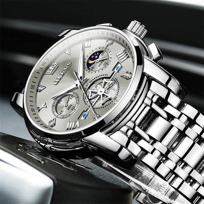 OLEVS Watches Men Waterproof Luxury Big Face Mens Watch Stainless Steel Quartz Analog Dress Watches for Men Luminous Multifunction Man Watch Relojes De Hombre