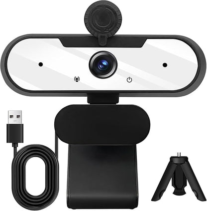 USB HD 1080P Video Webcam and Wide Angle Camera with Built-in Microphone and Rotatable Tripod,for Laptop Computer or Desktop PC,Great for Live Streaming.Calls.Video Conferencing -1 (White)