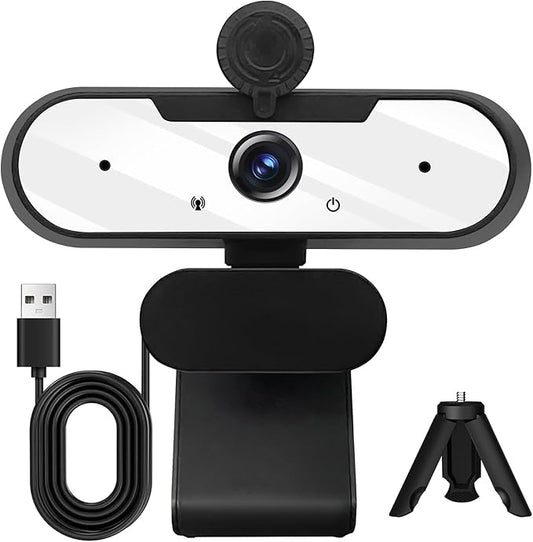 USB HD 1080P Video Webcam and Wide Angle Camera with Built-in Microphone and Rotatable Tripod,for Laptop Computer or Desktop PC,Great for Live Streaming.Calls.Video Conferencing -1 (White)
