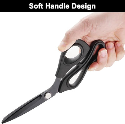 10 inch Black Office Scissors All Purpose, Sewing Scissors for Fabric Cutting, Sharp Titanium Coated Blade, Comfort Grip Soft Handles for Diy Craft, Paper, Art, School, Home