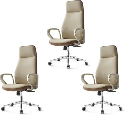 EUREKA ERGONOMIC Clara Executive Office Chair, Modern Leather Desk Chair with Back Support, Aesthetic Home Office Chair with 3-Position Recline Lock(Pack of 3, Beige-Brown)