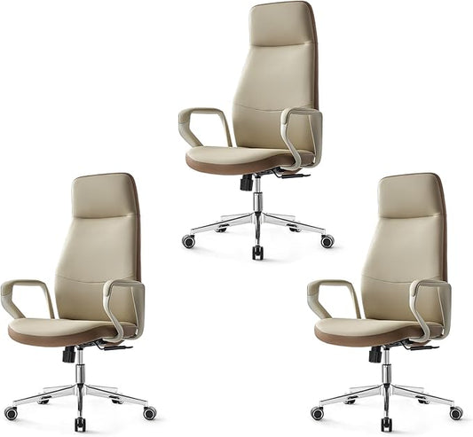 EUREKA ERGONOMIC Clara Executive Office Chair, Modern Leather Desk Chair with Back Support, Aesthetic Home Office Chair with 3-Position Recline Lock(Pack of 3, Beige-Brown)