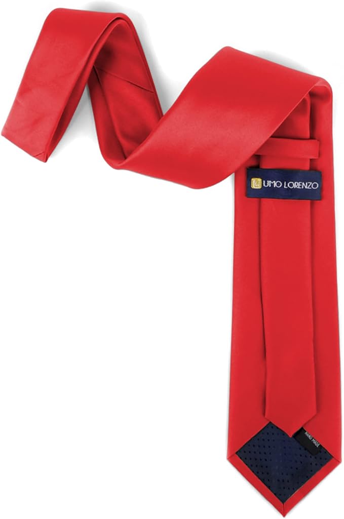 boxed-gifts Umo Lorenzo Tie for Men Satin Finish Necktie - Standard Width Ties - Black, Navy, Red, Sage Green Tie