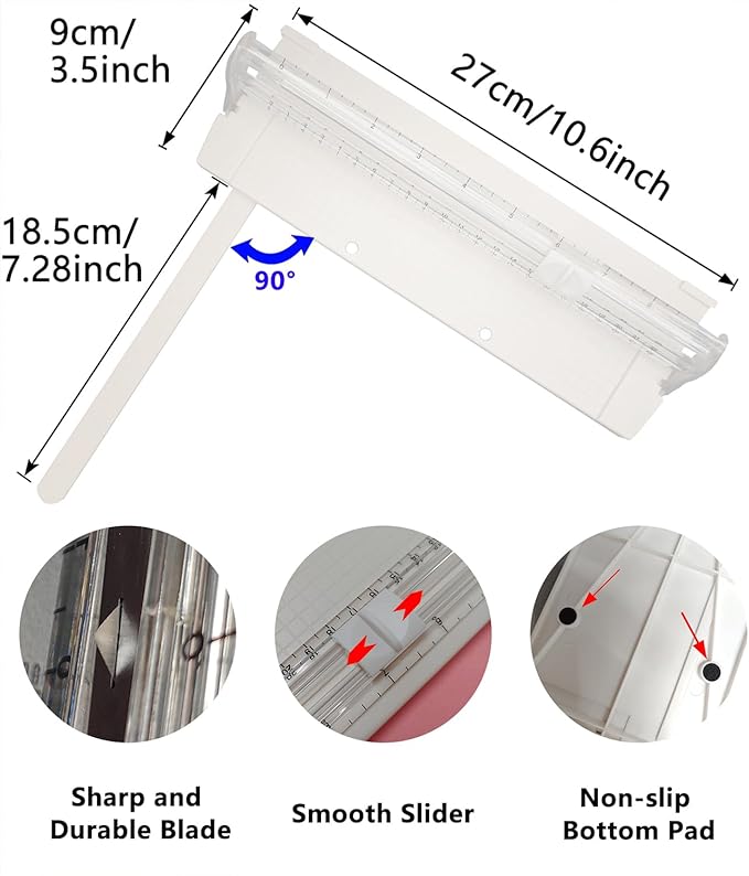 Portable A5 Paper Cutter,10.6Inch Titanium Straight Paper Trimmer with Security Blade and Foldable Ruler,Scrapbook Paper Cutters for Cardstock Coupon,Label,Christmas and Birthday Gifts(1PC,Pink)