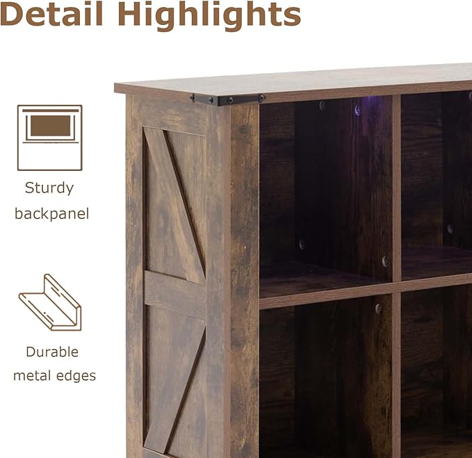 6 Cube Storage Organizer with LED Lights, Wooden Bookcase with Storage, Modern Cube Shelf for Living Room, Bedroom, Home Office - Brown