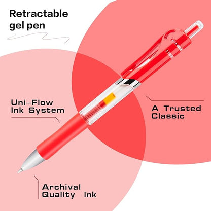 30pcs Red Retractable Gel Ink Pens for Journaling, 0.5mm pens fine point smooth writing pens for Office school