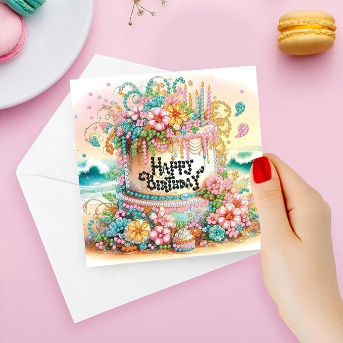 6PCS Diamond Art Painting Greeting Cards,Happy Birthday Cards with Envelopes,DIY Card Making Kits Thank You Card Arts Crafts for Birthday