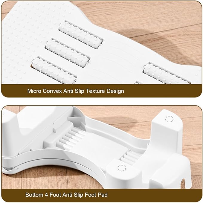 Ymiko Adjustable Under Desk Footrest Stool, Height Adjustable Multifunctional Stable Reader Foot Rest for Office Home Toilet White PP Alloy