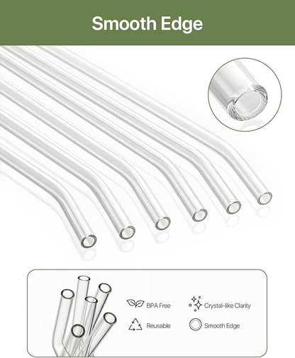 18-Pack Glass Straws, Reusable Clear Glass Drinking Straws Set, 8.5 Inch x 10mm - Includes 8 Straight and 6 Bent with 4 Straw Cleaner Brush, Perfect for Smoothies, Milkshakes, Juice, Tea