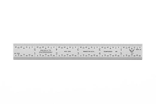 PEC Tools High Precision Metal Ruler, 6 Inch Rigid Machinist Rule, 4R Graduation (1/8", 1/16", 1/32", 1/64"), Carbon Steel with Satin Chrome Finish, Trusted by Professionals, Made in USA
