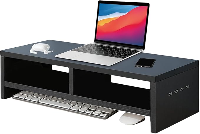 Monitor Stand, with Sleek Modern Design, 50x20x13cm, Monitor Stand Riser, Wireless Charging Desk Organizer, Ergonomic Height, for Multitasking and Desktop Organization