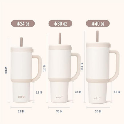Ello Oasis 24 oz Tumbler with Handle & Retracting Straw | Reusable Insulated Stainless Steel Cup 100% Leakproof, Gifts for Teens Women Men | Keeps cold for 24 Hours, Cup Holder Friendly, Cream Tonal