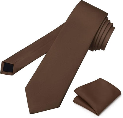 PenSee Men's Tie Set Solid Pure Color 3.15" (8CM) Classic Formal Plain Necktie and Pocket Square Set For Men