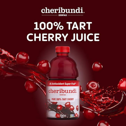 Cheribundi 100% Tart Cherry Juice Pure | Unsweetened Tart Cherry Juice | Athletes Recovery Drink | Promotes Restorative Sleep, Muscle Recovery & Boosts Athletic Performance | 32 floz (6 Pack)