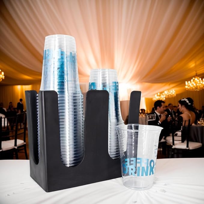 WXMIAN 2-Tier Cup Holder Organizer – Countertop Dispenser for Paper & Coffee Cups – Sturdy Black PP Plastic – Ideal for Office Break Rooms, Cafés, Parties
