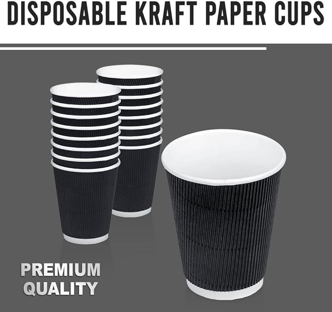 three leaf 9 Oz. Ripple Wall Cups, (Black) 900 Ct. Hot/Cold Cup For Coffee, Water, Tea, Juice, Picnic, Party, Travel And Events For Hotel and Motels (20 Packs Of 45)
