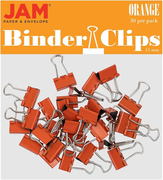 JAM PAPER Colorful Binder Clips - Extra Small - 3/5 Inch (15 mm) - Orange Binderclips - 30/Pack