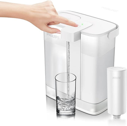 PHILIPS Water Filter Pitcher, Rechargeable Water Dispenser, Water Purifier Filter for Fridge Door, 1 Filter for 3 Months/60gal, Reduces 46 impurities 99.8% of Lead NSF/ANSI 42&53&372, 12-Cup, ADD5902