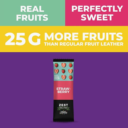 Dried Fruit Bars by Zest Delites, Fruit Leather Snacks, Strawberry Strips, Healthy Snacks Pack for Adults & Kids, Lavashak, Vegan, Apple-Based, Strawberry, 0.88 oz x 10