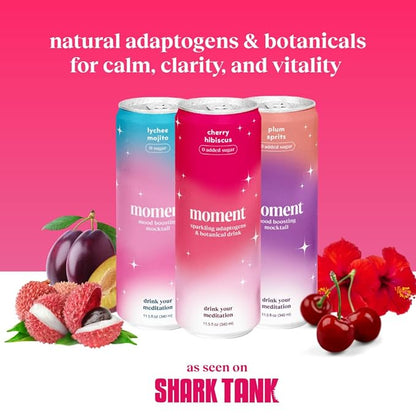 Moment Mocktails Non Alcoholic Drinks (Shark Tank) | SPARKLING Classics Adaptogen Drink | L-Theanine & Ashwagandha for Calm & Clarity | 0 Added Sugar 0 Caffeine | 24-pack