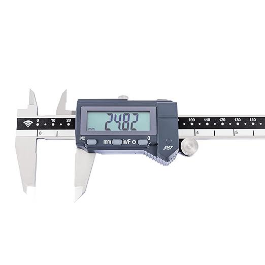 PEC Tools Bluetooth Digital Caliper, 6 Inch/150mm Industrial-Grade Stainless Steel Caliper, IP67 Waterproof & Oil-Resistant, Auto Power-Off, Inch/MM/Fraction Modes, Wireless Data Transfer