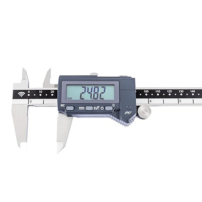 PEC Tools Bluetooth Digital Caliper, 6 Inch/150mm Industrial-Grade Stainless Steel Caliper, IP67 Waterproof & Oil-Resistant, Auto Power-Off, Inch/MM/Fraction Modes, Wireless Data Transfer