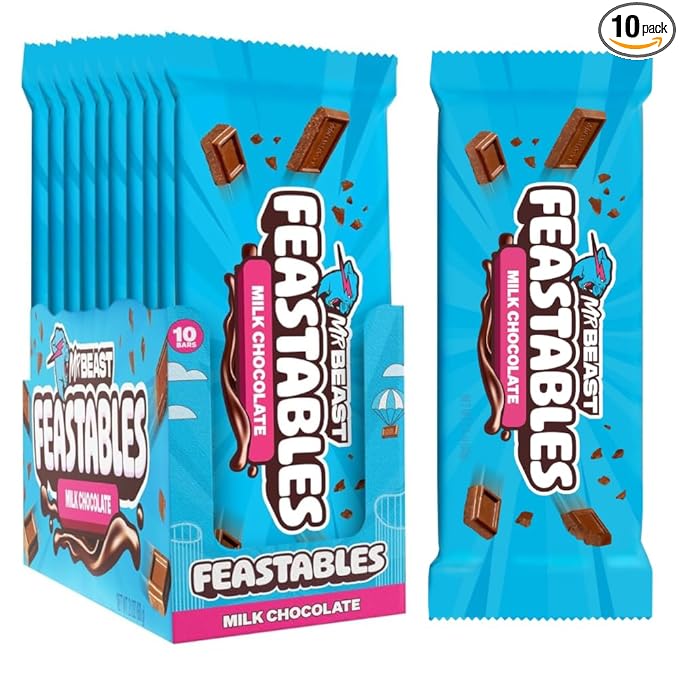 Feastables by MrBeast Milk Chocolate KING Size Chocolate Bar, 2.1oz (60g), 10 count
