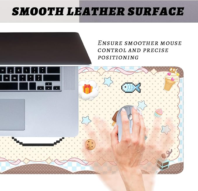 Pixel Cat Desk Mat Cute Kawaii Cartoon Cake Kitten Extended Gaming Mouse Pad Mat with Stitched Edge Non-Slip Base Big Mousepad 31.5"x11.8"