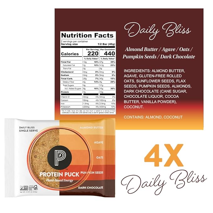 Protein Puck Plant Based Bars | Snacks with Vegan Protein | 16 Count | 3.25 oz Full Size | Gluten Free, Non Dairy, Kosher Certified Non GMO Premium Healthy Bars | Variety Pack
