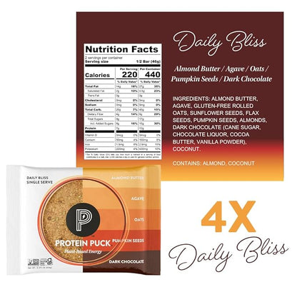 Protein Puck Plant Based Bars | Snacks with Vegan Protein | 16 Count | 3.25 oz Full Size | Gluten Free, Non Dairy, Kosher Certified Non GMO Premium Healthy Bars | Variety Pack