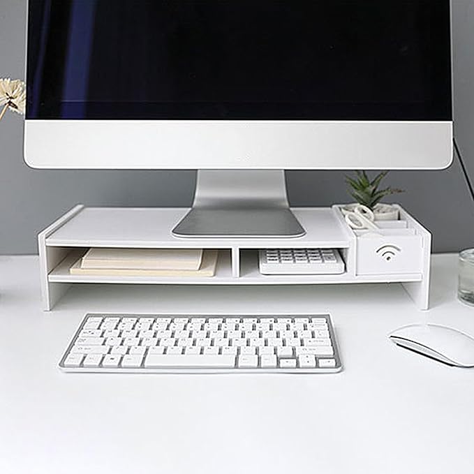 Monitor Riser - 3-Tier Desk Organizer Shelf For Office Supplies | Sturdy Wood Display Stand With Storage Compartments, Desktop Shelf For Reading, Study, Working, Gaming, And Home Workstations