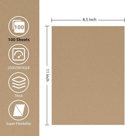 OcePor 100 Sheets Brown Cardstock Paper, Colored Printer Paper 8.5 x 11, Card Stock Thick Construction for Craft,Scrapbook，Office Printing, Invitations, Certificates，92 lb/250gsm