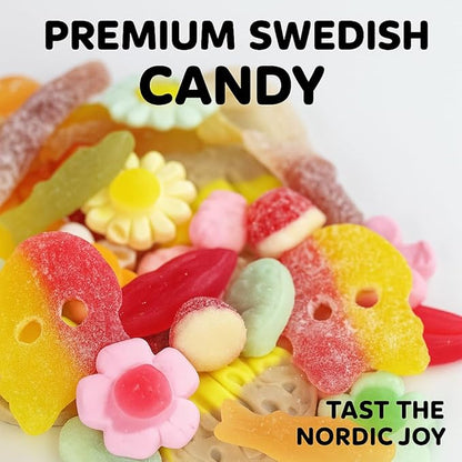 Swedish Candy sweet and sour pick n mix 1 lb including BUBS, Skulls, Swedish Fish and Sour Gummies, great for Chrismas Candy