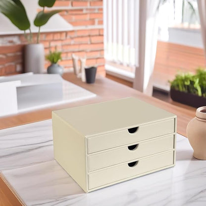 UnionBasic Document Organizer, 3-Drawer File Cabinet Document Storage Box, Office Desktop Filing Organizer, Seashell