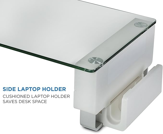 Mount-It! Glass Monitor Stand with 3 USB Ports | Desktop Riser Fits 24, 27, 30, 32 Inch Screens, 66 Lbs Capacity