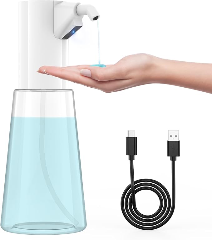 Automatic Liquid Soap Dispenser Touchless,Hand & Dish Electric Dispenser 4-Level Adjustable,450ML Waterproof Rechargeable Kitchen Auto Soap Pump,The Bottle is Replaceable (White)