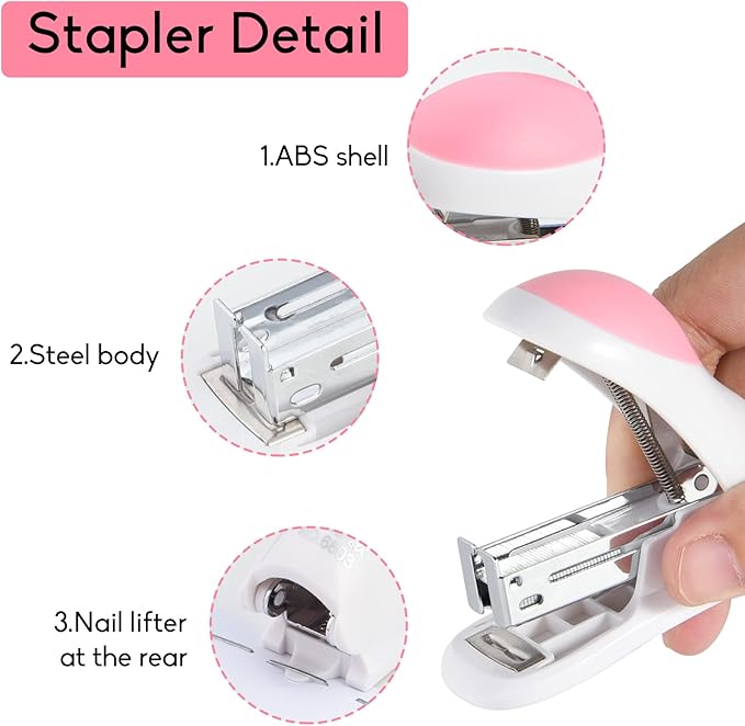 NEBURORA Mini Effortless Desktop Staplers with 400 Standard 26/6 Staples, 2-24 Sheet Capacity, Includes Built-in Staple Remover, Cute Stapler Gift for Student and Office Use, 3 Colors Options (Green)