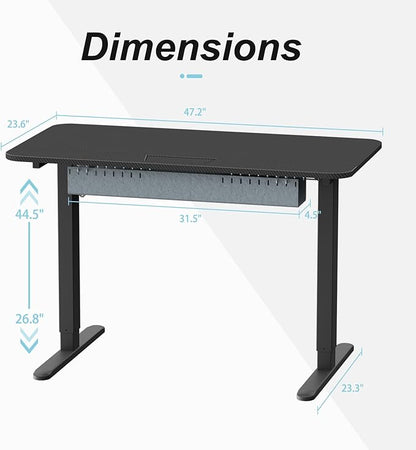 Standing Desk with Cable Management Tray, 48"x24" Electric Height Adjustable Sit Stand Desk, Memory Presets, Anti-Collision, Workstation for Home Office, Black Top Black Frame