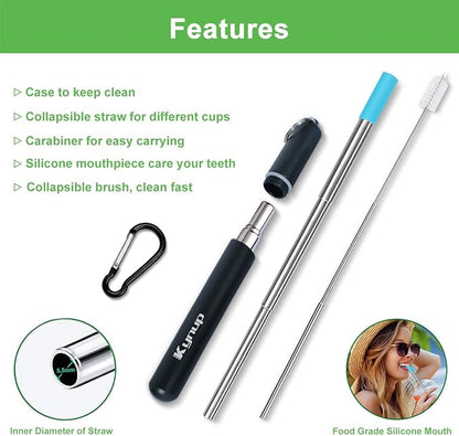 Kynup Reusable Metal Straws (4Packs), Collapsible Travel Drinking Straws with Cases, Cruise Ship Essentials, Cruise Must Haves with Silicone for Gifts (Blue-Black-Rose Gold-Silver)