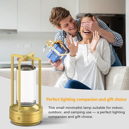 Cordless Portable Table Lamp Rechargeable for Indoor/Outdoor, 3000mAh Small Battery Powered Operated Lights, 3 Color Modes Dimmable Waterproof, LED Desk Lamp for Restaurant/Bedroom/Camping (Gold)