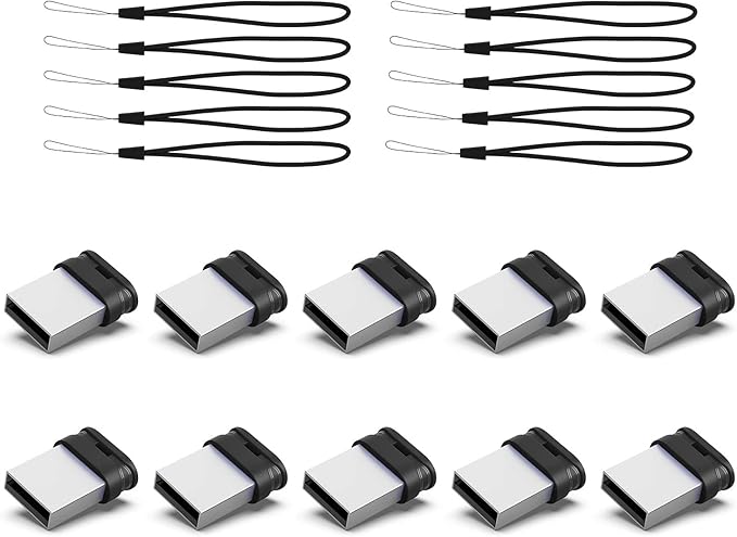 K&ZZ 16GB Mini Flash Drive 10 Pack 16G Small USB Drive with Lanyard Low Profile USB 2.0 Flash Drive 16 GB Tiny Thumb Drive Memory Stick (16GB, Black)