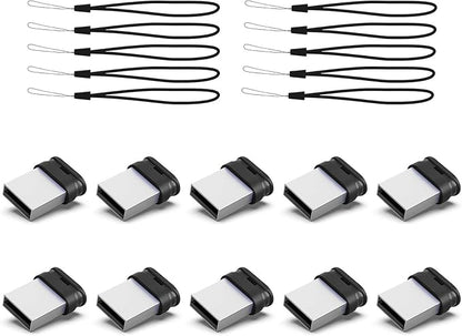 K&ZZ 16GB Mini Flash Drive 10 Pack 16G Small USB Drive with Lanyard Low Profile USB 2.0 Flash Drive 16 GB Tiny Thumb Drive Memory Stick (16GB, Black)