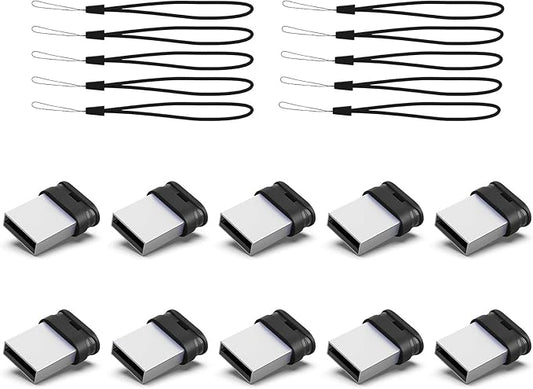 K&ZZ 16GB Mini Flash Drive 10 Pack 16G Small USB Drive with Lanyard Low Profile USB 2.0 Flash Drive 16 GB Tiny Thumb Drive Memory Stick (16GB, Black)
