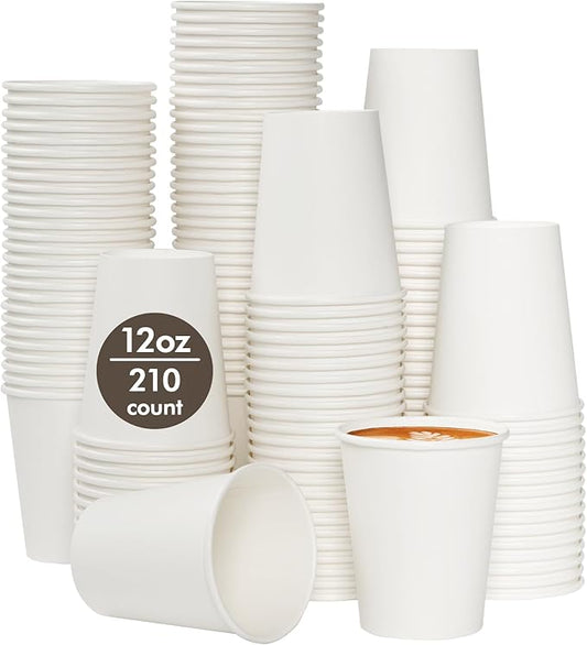 210 Count 12 oz Coffee Cups, White Paper Cups 12 oz for Water Juice or Tea, Perfect for Office Home Party